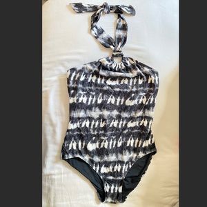 MICHAEL Michael Kors Black and White Printed Halter One Piece Swimsuit
